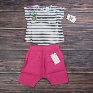 Open Edit NEW Girls Baby Toddler 18M White Pink Striped Outfit Set